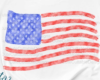 Watercolor American Flag PNG, Patriotic 4th of July Clipart (Digital Download)
