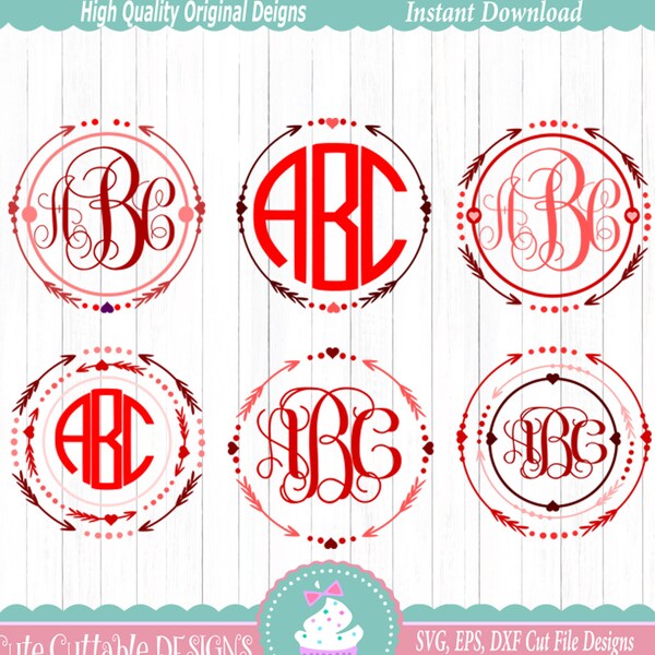 Valentine Heart Monogram Frame SVG: Cricut & Silhouette (Digital Design)
