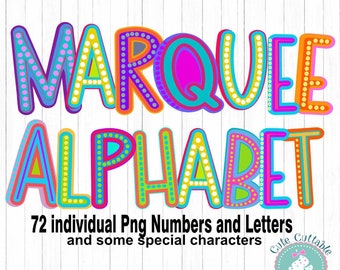 Marquee Letters png, Bright Alphabet clipart Font, Funky Colorful letters Numbers, Hand Drawn Alpha Font Digital Sublimation PNG Design