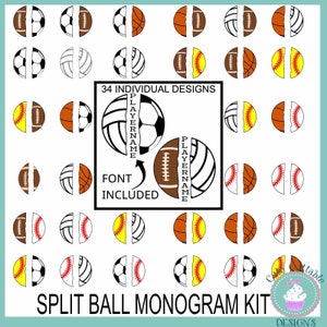 Split Ball Monogram SVG Bundle: Sports Cut Files (TTF)
