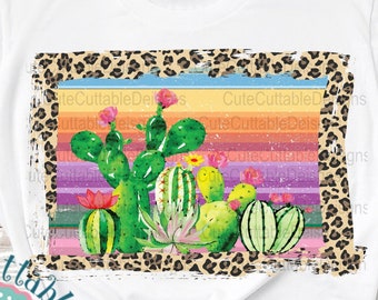 Serape Cactus PNG: Cheetah Leopard Sublimation Design (Digital Download)