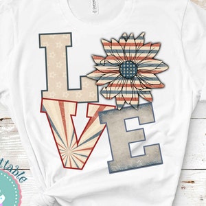 Patriotic Love Sunflower 4th of July Sublimation png,  USA, Peace american flag design, 4th of July, digital download, independence day