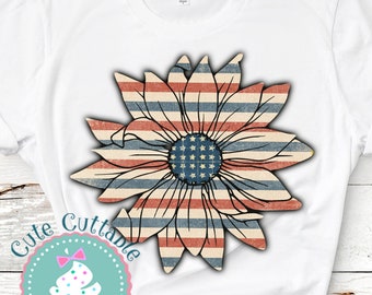 Patriotic Sunflower PNG: American Flag Sublimation Design (Digital Download)