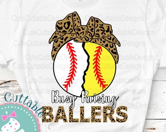 Cheetah Busy Raising Ballers Softball Baseball split svg, Softball Mom Svg, Eps DXF Cut file Sports Sublimation Png, Softball Life Svg