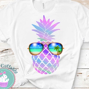 Pineapple with sunglasses png Sublimation design, Colorful Pineapple, Summer sunset ocean beach vacation Printable image design