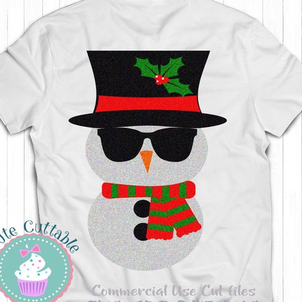 Cool Snowman svg, Christmas svg monogram svg, santa hat svg, snowman iron on, printable, SVG, DXF, EPS, cut file, snowman cut file