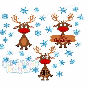 Christmas Reindeer Svg, Reindeer Monogram SVG, Deer svg, Snowflakes, Christmas svg, Dxf, Eps, printable PNG, Silhouette, Cricut, SCAL