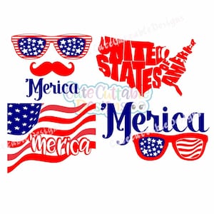 Merica SVG, Sunglasses SVG, United states, American Flag, 4th of July,Mustache SVG, Eps, Png, Eps Silhouette, Cricut Cut Files