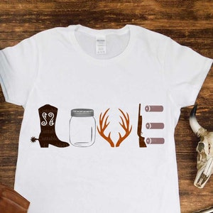 Western Love, Hunting SVG, Country Love svg, Mason Jar Cowboy boots Antler Shotgun Fathers day Dad SVG, Eps, Dxf, Png Sublimaiton Cut file