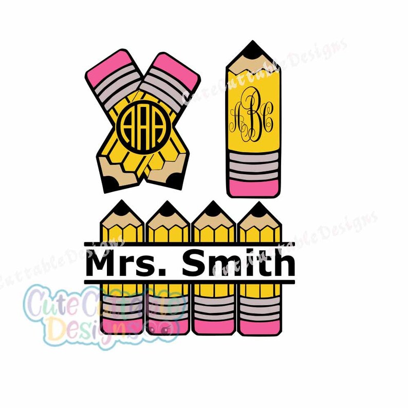 Pencil Monogram SVG, Pencil Round Monogram, Split Pencil SVG Files, Back to School SVG, Teacher Svg Cut File designs for Cricut/Silhouette image 1