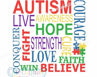 Autism Awareness Subway Word Art, Puzzle Pieces, Silhouette Svg, Eps, DXF and Printable Png Silhouette Studio Cricut Vector Cut File