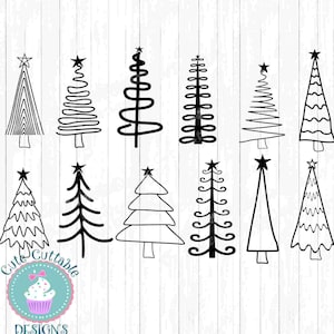 Christmas Svg Minimalist Christmas Doodle Tree Svg, Christmas Trees svg, Handrawn Svg, Eps, Dxf, Png digital Cut files for Cricut Silhouette
