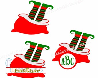 Elf Legs Monogram Frame, Santa Sack, Christmas svg cut File, DXF, eps, png Silhouette, Cricut Digital Cut Files