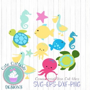 Ocean SVG Beach Pelican Turtle Ocotpus Fish Seahorse Monogram Svg Summer svg Design, Beach Svg, Eps, Studio, Dxf and PNG.