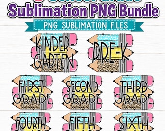 School Grades PNG Bundle, 8 Leopard Pencil Back to School Sublimation Designs