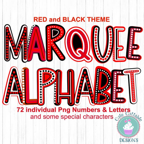 Red & Black Marquee Letters PNG: Funky Alphabet Clipart (Digital Download)