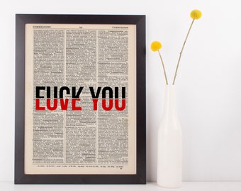 F*ck you, Love you Dictionary Art Print, Rude Offensive funny subversive profanity