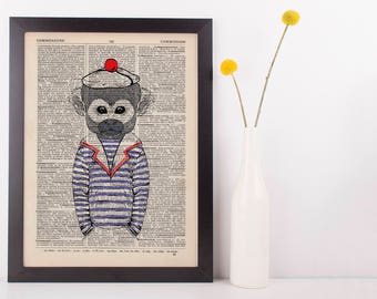 Sea Monkey Dictionary Art Print Animals Humans Anthropomorphic Nautical Sea