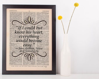 If I could but know his heart Dictionary Art Print Jane Austen Sense & Sensibility