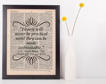 Hearts will never be practical Dictionary Art Print Frank L Baum Wizard of Oz