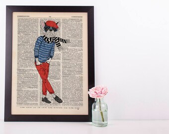 Boxer In Turn ups Dictionary Art Print Wall Vintage Picture Animal in Clothes