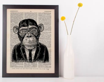 Monkey Business Dictionary Art Print Animals Clothes Anthropomorphic Human