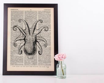 Octopus Tentacles Dictionary Illustration Art Print Vintage Sea Nautical