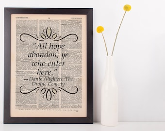 All hope abandon ye who enter here Dictionary Art Print Book Dante Divine Comedy