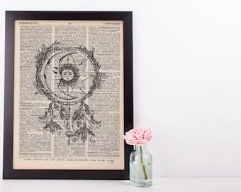 Sun and Moon Dreamcatcher Dictionary Print