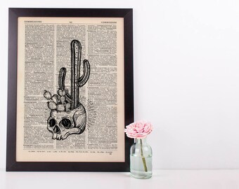 Skull Cactus Dictionary Art Print Vintage Alternative Plant Hipster
