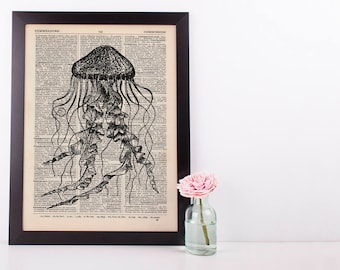 Jellyfish Dictionary Illustration Art Print Vintage Sea Nautical