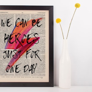We Can Be Heroes Quote Dictionary Art Print, Vintage