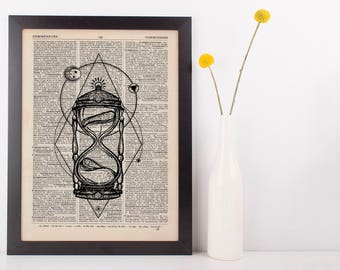 Sand Timer Dictionary Illustration Art Print Vintage Alternative