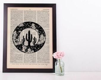 Circle Western Cactus Plant Hipster Dictionary Art Print Vintage