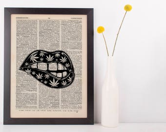 Indica Marijuana Lips Dictionary Illustration Art Print Vintage Marijuana Weed