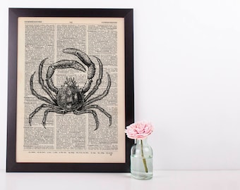 Crab 1 Dictionary Illustration Art Print Vintage Alternative Sea Life Nautical