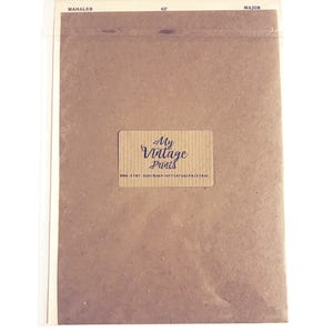 May include: A brown paper card with a white border. The card has a brown label with the text "My Vintage Prints" and the website address "www.etsy.com/shop/myvintageprints".