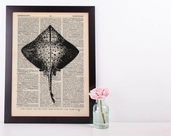 Skate Fish Dictionary Illustration Art Print Vintage Sea Life Nautical