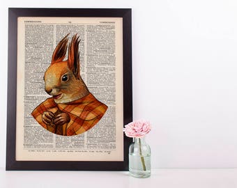 Squirrel in a cape Dictionary Art Print Animals Clothes Anthropomorphic