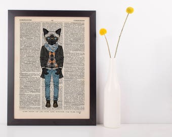 Scarf Cat Dictionary Wall Picture Art Print Vintage Animal In Clothes