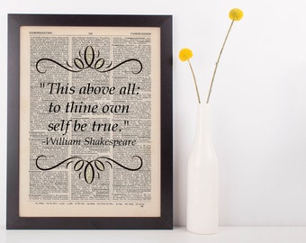 This Above All To Thine Ownself be True Quote Dictionary Art Print Shakespeare