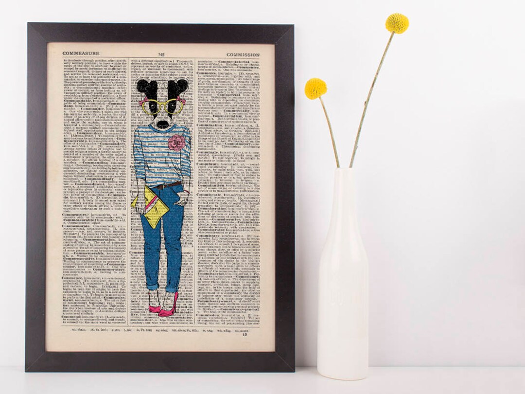Badger Girl With Clutch Dictionary Art Print Wall Vintage Etsy