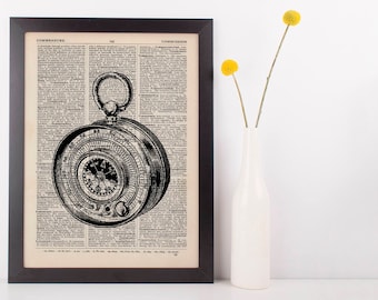 Compass Illustration Dictionary Art Print Vintage Hipster Antique