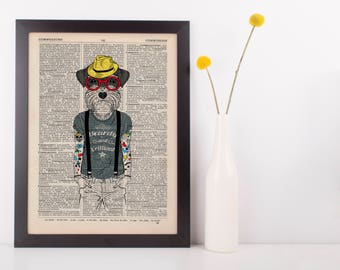 Tattooed Terrier Dictionary Wall Picture Art Print Vintage Animal In Clothes