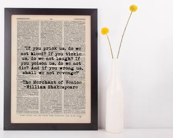 Merchant Of Venice Dictionary Art Print, Vintage William Shakespeare Quote