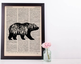 Mountain Moonlight Bear Dictionary Print