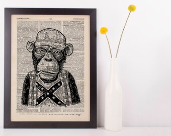 Redneck Monkey Dictionary Art Print Animals Clothes Anthropomorphic Funny