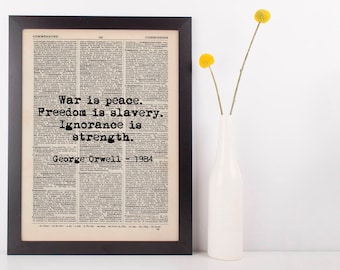 War is Peace George Orwell 1984 Dictionary Art Print Inspire Motivational