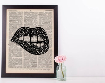 Surreal Celestial Lips Dictionary Print