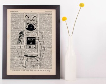 Bulldog Man Dictionary Art Print Animals Clothes Anthropomorphic